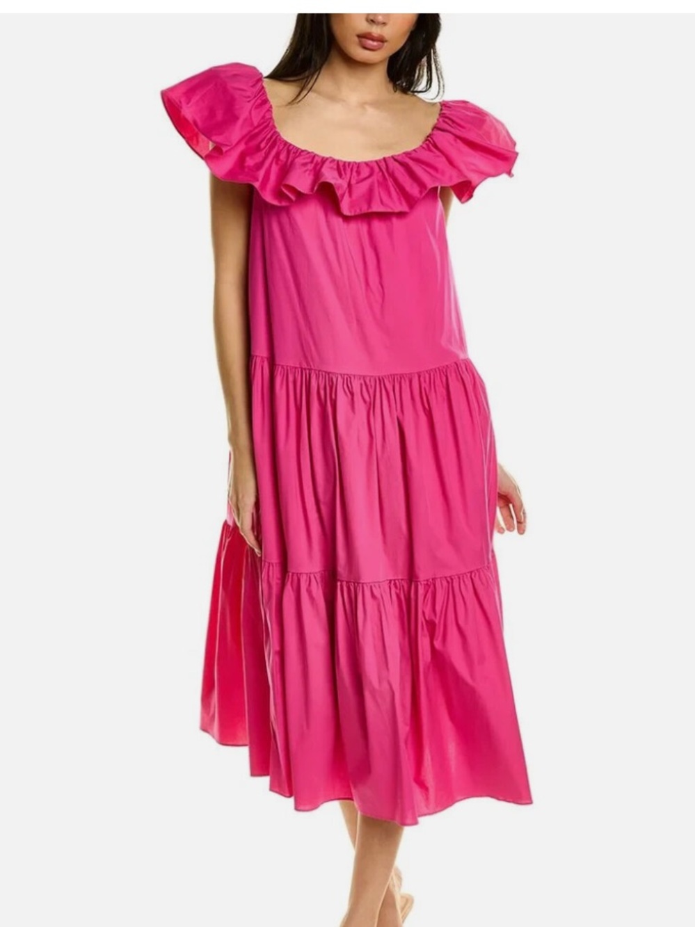 Trina Turk Hot Pink Ruffled Tiered Midi Dress Size S